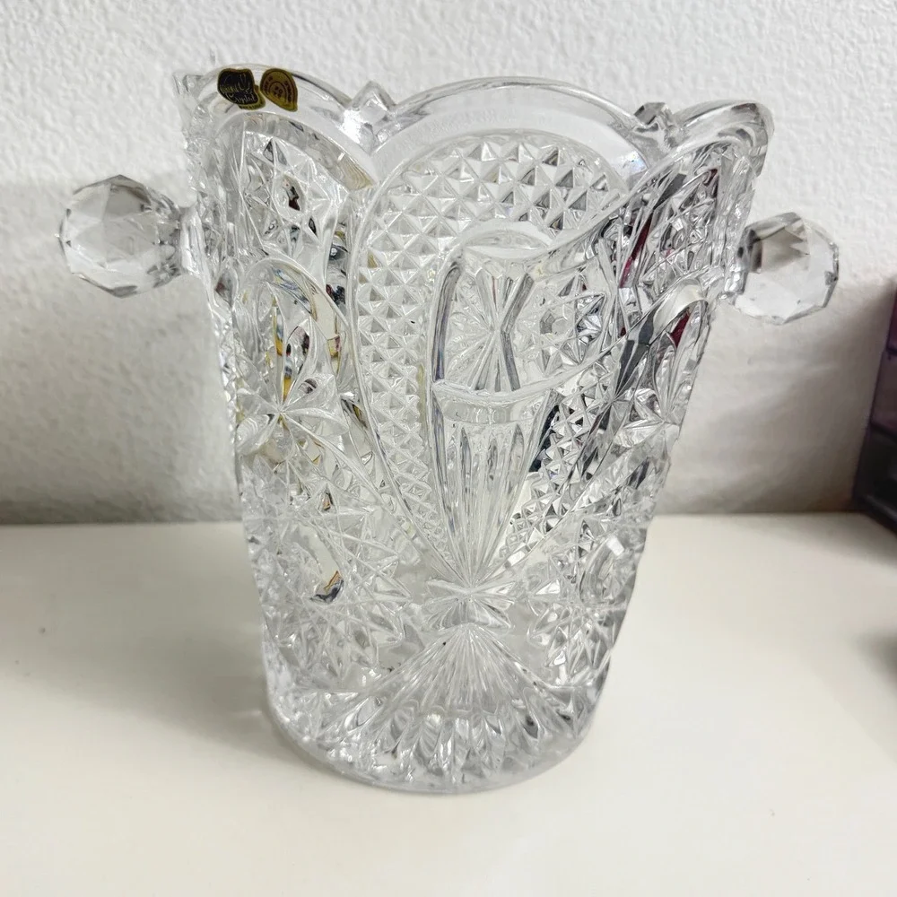 Vintage Pinwheel Cut Lead Crystal Ice Bucket Champagne Chiller Large Vase 9.5in